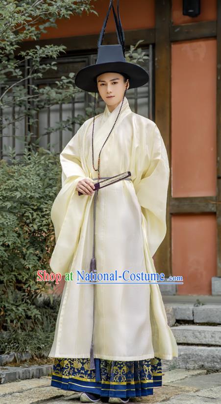 Chinese Traditional Ming Dynasty Hanfu Priest Frock Robe Ancient Taoist Apparels Historical Costumes for Men