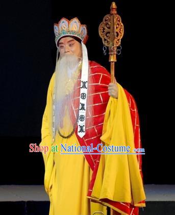 Wu Zetian Chinese Peking Opera Monk Cassock Garment Costumes and Headwear Beijing Opera Elderly Male Apparels Frock Clothing