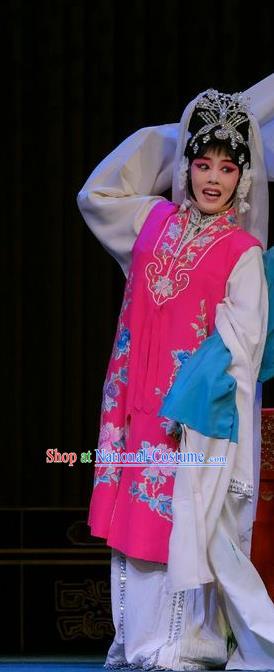 Chinese Beijing Opera Diva Yan Xijiao Apparels Catch San Lang Costumes and Headdress Traditional Peking Opera Hua Tan Pink Dress Actress Garment