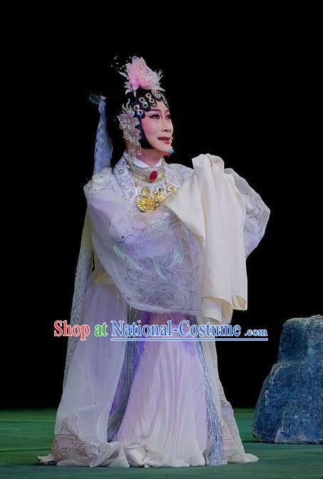 Chinese Beijing Opera Hua Tan Apparels Love of Guan Yin Costumes and Headdress Traditional Peking Opera Actress Dress Princess Miao Shan Garment