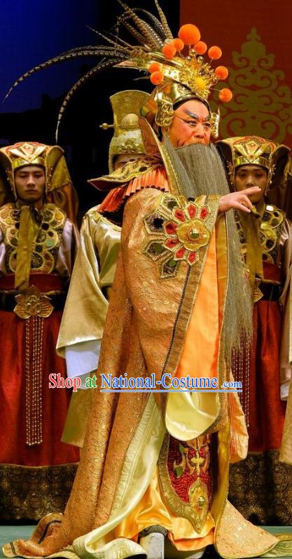 Love of Guan Yin Chinese Peking Opera Elderly Male Garment Costumes and Headwear Beijing Opera King Miaozhuang Apparels Clothing