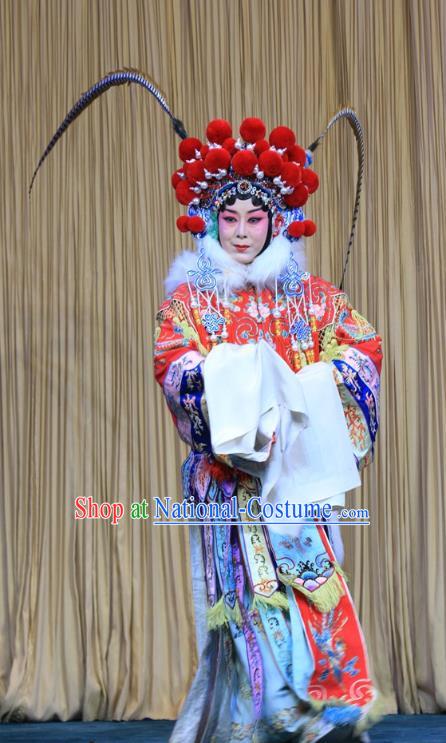 Chinese Beijing Opera Tao Ma Tan Apparels Mu Hu Guan Costumes and Headdress Traditional Peking Opera Female General Dress Garment