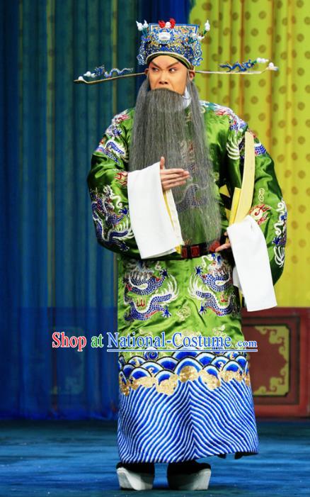 Bai Liang Guan Chinese Peking Opera Elderly Male Garment Costumes and Headwear Beijing Opera Laosheng Apparels Official Qin Qiong Clothing