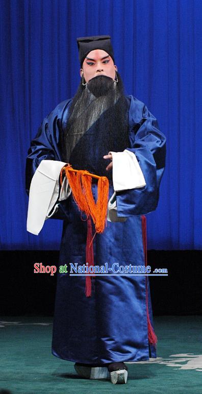 Qing Guan Ce Chinese Peking Opera Old Man Garment Costumes and Headwear Beijing Opera Kou Zhun Apparels Laosheng Clothing