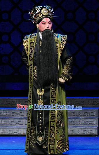 King Zhao Wuling Chinese Peking Opera Laosheng Garment Costumes and Headwear Beijing Opera Elderly Male Apparels Minister Clothing