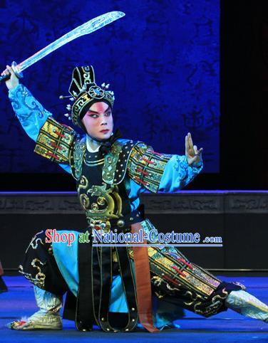 King Zhao Wuling Chinese Peking Opera Soldier Garment Costumes and Headwear Beijing Opera Martial Male Armor Apparels Wusheng Clothing