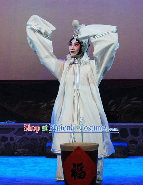 Chinese Beijing Opera Tsing Yi Apparels Ju Da Gang Costumes and Headdress Traditional Peking Opera Fairy White Dress Actress Wang Daniang Garment