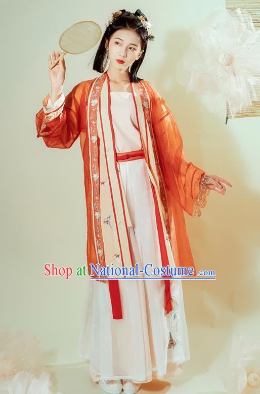 Chinese Traditional Song Dynasty Young Lady Historical Costumes Ancient Civilian Female Embroidered Hanfu Dress Garment