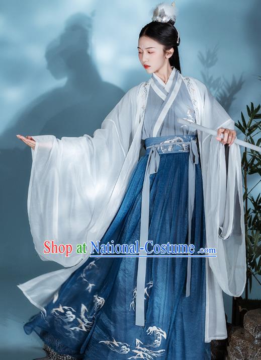 Chinese Traditional Jin Dynasty Swordsman Historical Costumes Ancient Noble Prince Embroidered Hanfu Garment for Men