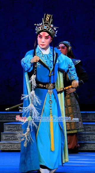 King Zhao Wuling Chinese Peking Opera Prince Zhao Zhang Garment Costumes and Headwear Beijing Opera Young Male Apparels Xiaosheng Blue Clothing