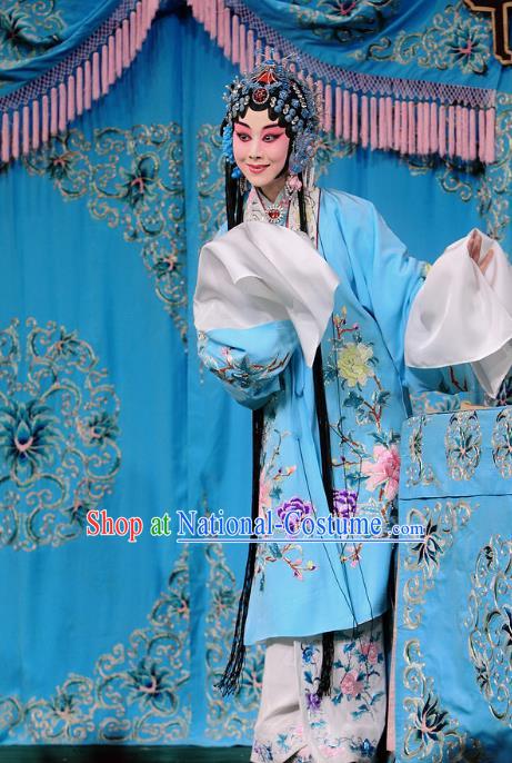 Chinese Beijing Opera Hua Tan Apparels Xiang Luo Belt Costumes and Headdress Traditional Peking Opera Young Female Lin Huiniang Dress Garment