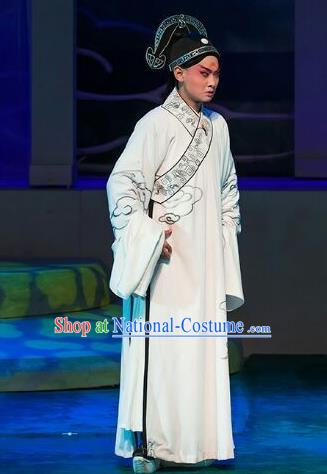 Lan Ruo Wu Geng Chinese Peking Opera Scholar Ning Caichen Garment Costumes and Headwear Beijing Opera Young Male Apparels Xiaosheng Clothing