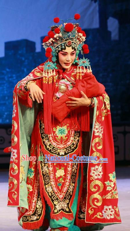 Chinese Beijing Opera Tao Ma Tan Red Apparels Nan Jie Guan Costumes and Headdress Traditional Peking Opera Blues Red Dress Heroine Xu Jinhua Garment