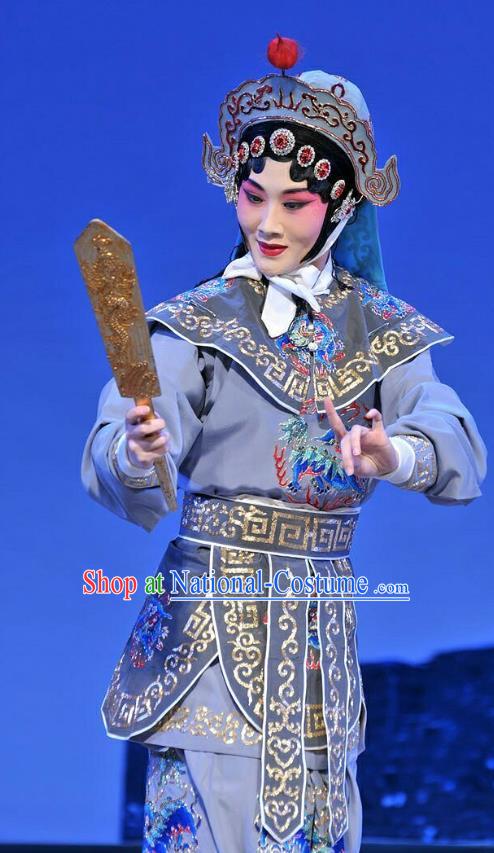 Chinese Beijing Opera Woman Swordsman Apparels Nan Jie Guan Costumes and Headdress Traditional Peking Opera Wudan Dress Female Soldier Garment