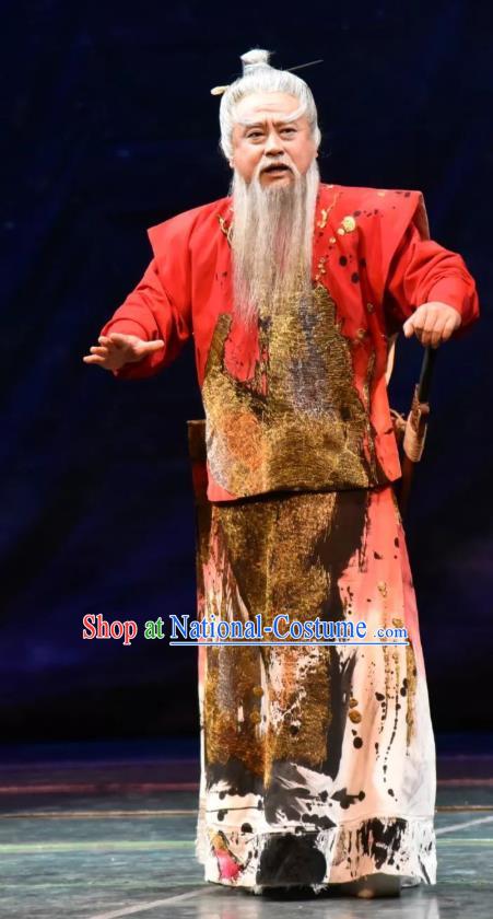 Da Shun Chinese Peking Opera Elderly Male Shun Garment Costumes and Headwear Beijing Opera Emperor Apparels Monarch Clothing