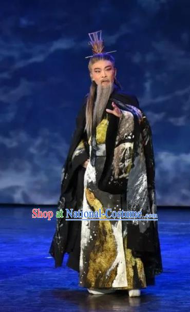 Da Shun Chinese Peking Opera Elderly Male Garment Costumes and Headwear Beijing Opera Emperor Apparels Lord Clothing