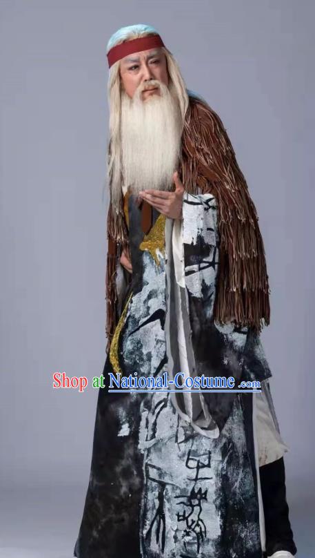 Da Shun Chinese Peking Opera Elderly Male Monarch Shun Garment Costumes and Headwear Beijing Opera Emperor Apparels Laosheng Clothing