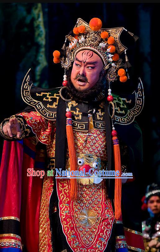 Lu Shui Yi Shan Chinese Peking Opera Yi King Apparels Costumes and Headpieces Beijing Opera Painted Face Garment Chief Meng Huo Clothing