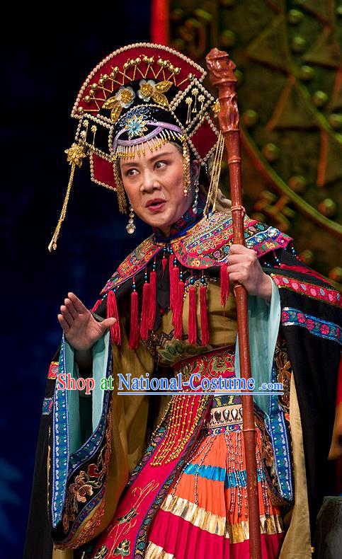 Chinese Beijing Opera Pantaloon Garment Lu Shui Yi Shan Costumes and Hair Accessories Traditional Peking Opera Laodan Dress Elderly Female Meng Qi Apparels