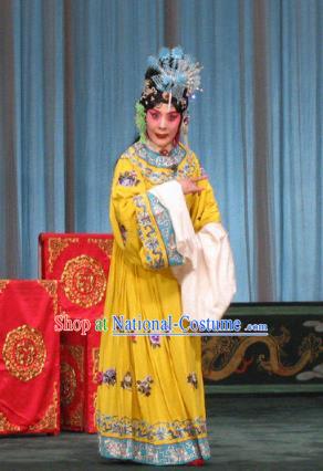 Chinese Beijing Opera Mistress Wang Xifeng Garment The Dream Of Red Mansions Costumes and Hair Accessories Traditional Peking Opera Young Female Yellow Dress Apparels