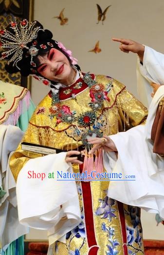 Chinese Beijing Opera Actress Garment The Dream Of Red Mansions Costumes and Hair Accessories Traditional Peking Opera Diva Wang Xifeng Golden Dress Apparels