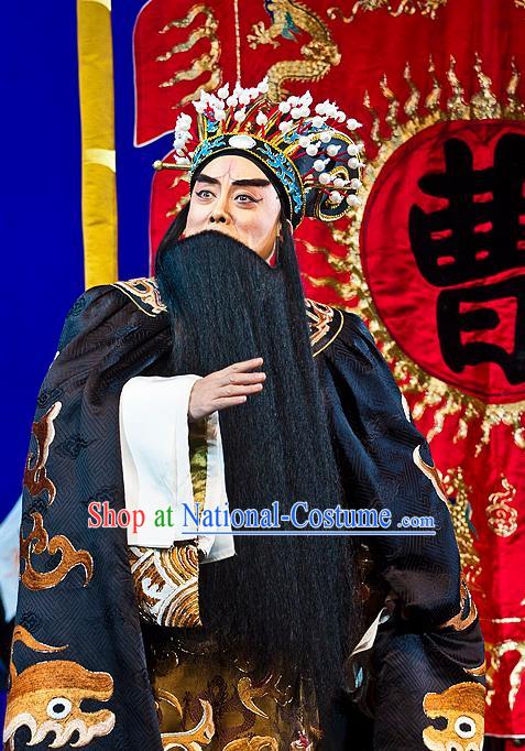 Anecdote of Jian An Chinese Peking Opera Laosheng Garment Costumes and Headwear Beijing Opera Elderly Male Apparels Prime Minister Cao Cao Clothing