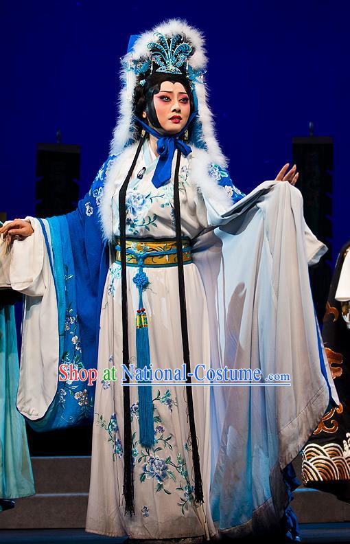 Chinese Beijing Opera Diva Cai Wenji Apparels Anecdote of Jian An Costumes and Headdress Traditional Peking Opera Hua Tan Dress Actress Garment