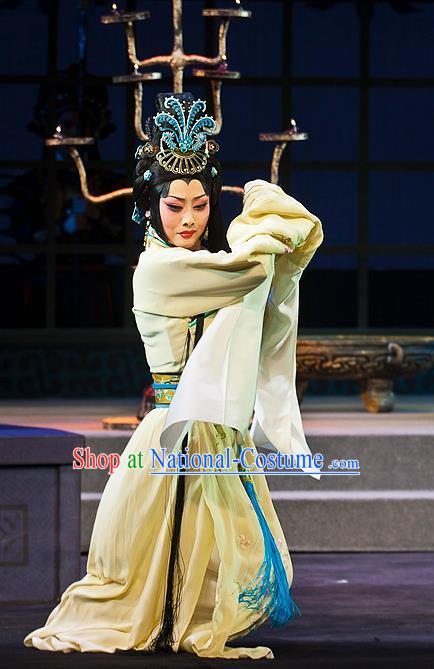 Chinese Beijing Opera Tsing Yi Cai Wenji Apparels Anecdote of Jian An Costumes and Headdress Traditional Peking Opera Actress Dress Distress Maiden Garment