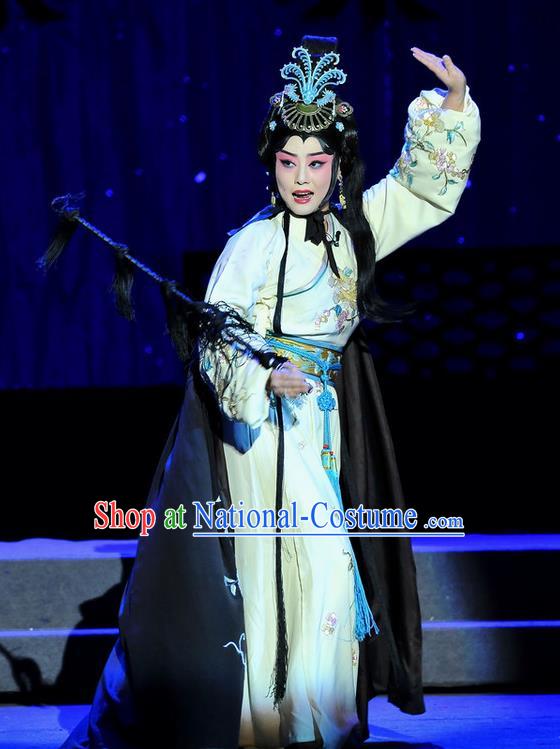 Chinese Beijing Opera Young Woman Cai Wenji Apparels Anecdote of Jian An Costumes and Headdress Traditional Peking Opera Diva Dress Actress Garment