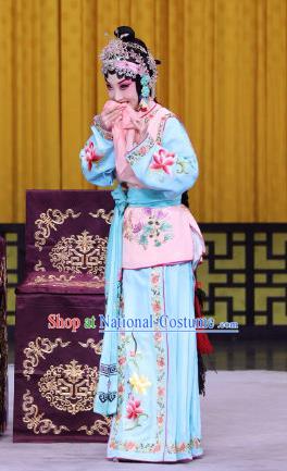 Chinese Beijing Opera Young Lady Apparels Pu Qiu Mountain Costumes and Headdress Traditional Peking Opera Xiaodan Dress Cai Jinhua Garment