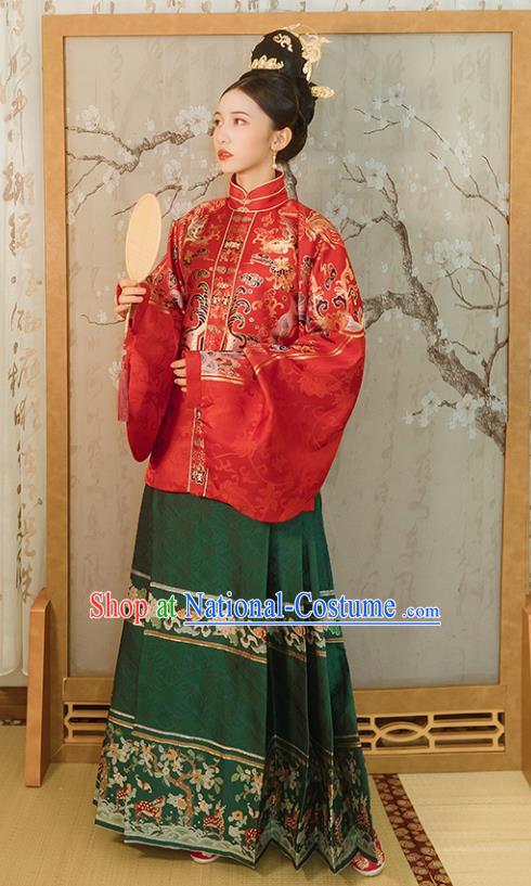 Traditional Chinese Ancient Bride Embroidered Hanfu Dress Garment Ming Dynasty Royal Princess Wedding Historical Costumes for Women