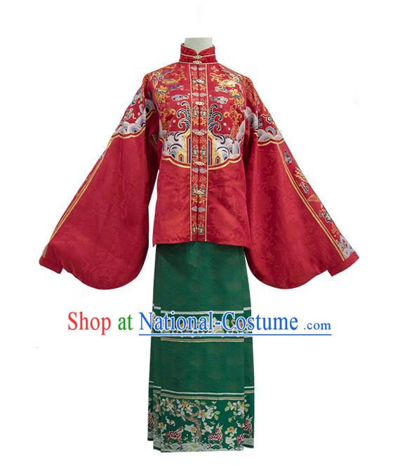 Traditional Chinese Ancient Bride Embroidered Hanfu Dress Garment Ming Dynasty Royal Princess Wedding Historical Costumes for Women