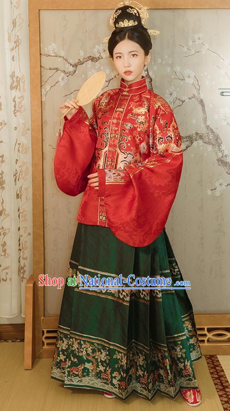 Traditional Chinese Ancient Bride Embroidered Hanfu Dress Garment Ming Dynasty Royal Princess Wedding Historical Costumes for Women