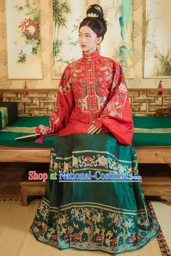 Traditional Chinese Ancient Bride Embroidered Hanfu Dress Garment Ming Dynasty Royal Princess Wedding Historical Costumes for Women