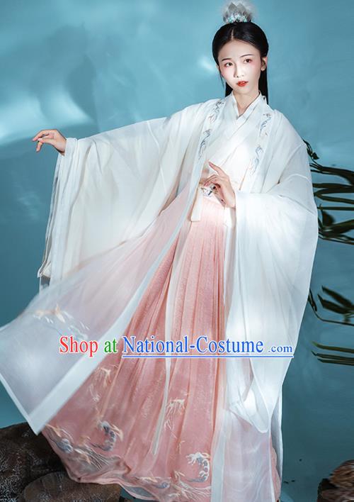 Chinese Traditional Jin Dynasty Court Princess Historical Costumes Goddess Garment Ancient Palace Lady Embroidered Hanfu Dress for Women