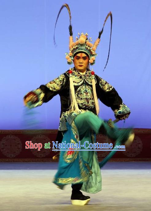 Shen Ting Ling Chinese Peking Opera Soldier Apparels Costumes and Headpieces Beijing Opera Wusheng Garment Martial Male Clothing