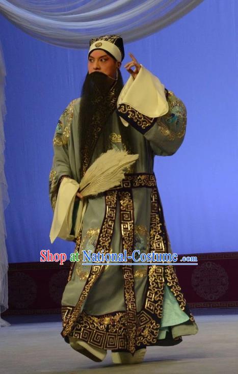 Shen Ting Ling Chinese Peking Opera Strategist Apparels Costumes and Headpieces Beijing Opera Zhuge Liang Garment Elderly Male Clothing