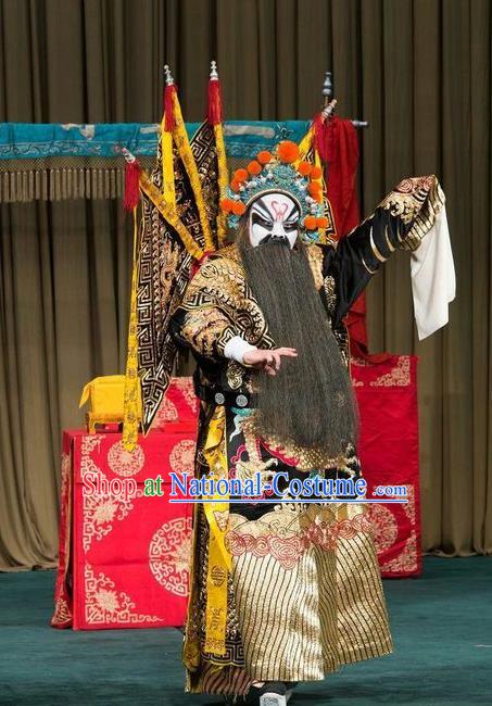 Shen Ting Ling Chinese Peking Opera General Kao Apparels Costumes and Headpieces Beijing Opera Wusheng Garment Military Officer Armor Clothing with Flags