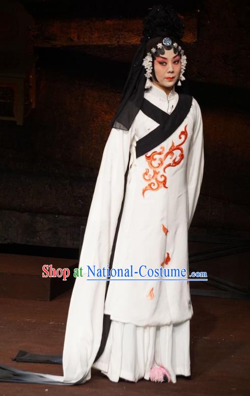 Chinese Beijing Opera Tsing Yi Garment Wu Qi Costumes and Hair Accessories Traditional Peking Opera Distress Maiden Dress Young Female Tian Jiang Apparels