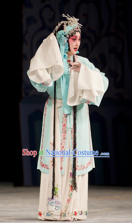 Chinese Beijing Opera Distress Maiden Garment Zhou Ren Xian Sao Costumes and Hair Accessories Traditional Peking Opera Young Female Dress Apparels