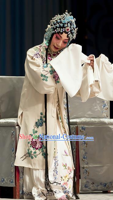 Chinese Beijing Opera Young Female Garment Zhou Ren Xian Sao Costumes and Hair Accessories Traditional Peking Opera Distress Maiden Dress Diva Apparels