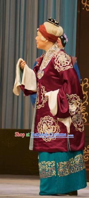 Chinese Beijing Opera Old Dame Garment Mu Yang Juan Costumes and Hair Accessories Traditional Peking Opera Elderly Female Dress Pantaloon Apparels