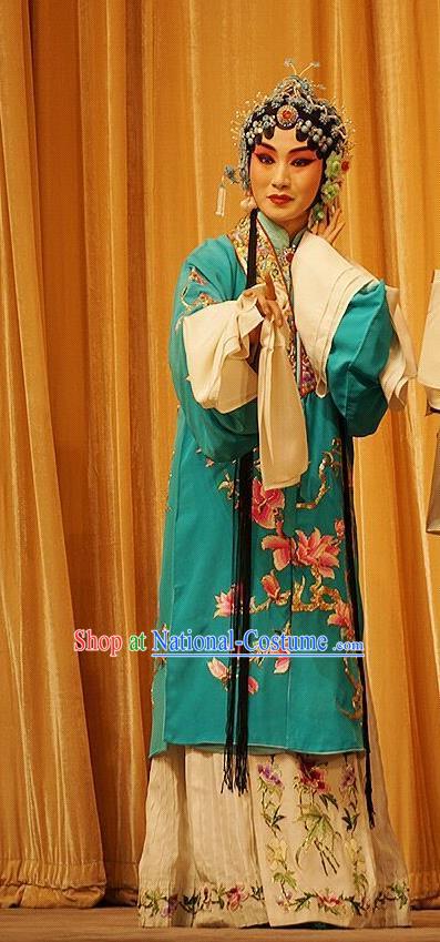 Chinese Beijing Opera Actress Garment Mu Yang Juan Costumes and Hair Accessories Traditional Peking Opera Young Female Dress Diva Apparels