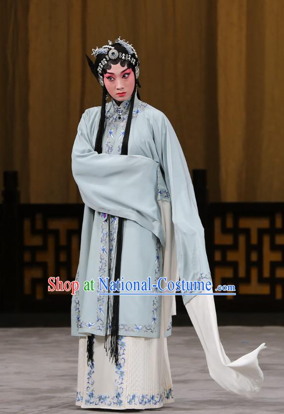 Chinese Beijing Opera Actress Zhao Jintang Garment Mu Yang Juan Costumes and Hair Accessories Traditional Peking Opera Tsing Yi Dress Young Female Apparels