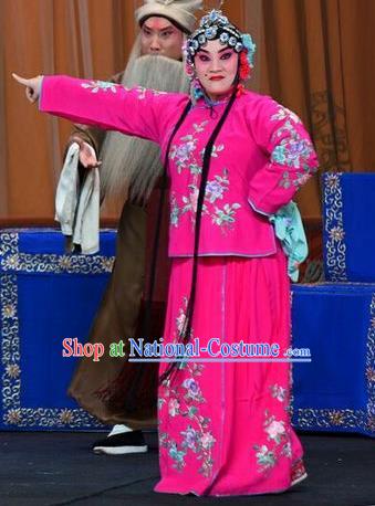 Chinese Beijing Opera Elder Sister Garment Li Sanniang Costumes and Hair Accessories Traditional Peking Opera Young Mistress Rosy Dress Apparels