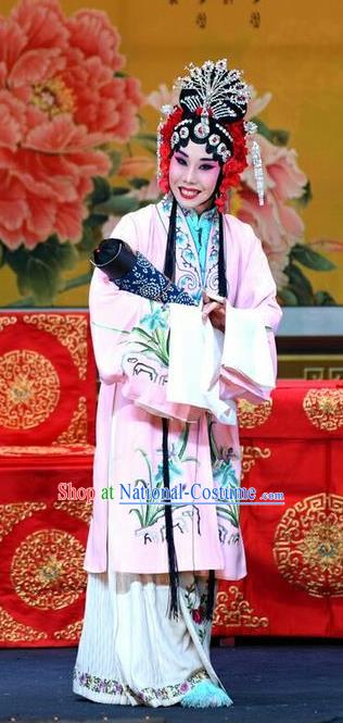 Chinese Beijing Opera Hua Tan Pink Garment Li Sanniang Costumes and Hair Accessories Traditional Peking Opera Young Mistress Dress Actress Apparels