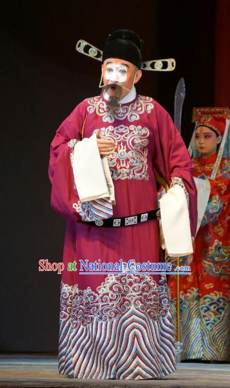 Legend of Xu Mu Chinese Peking Opera Chou Role Apparels Costumes and Headpieces Beijing Opera Clown Garment Official Cheng Yu Clothing