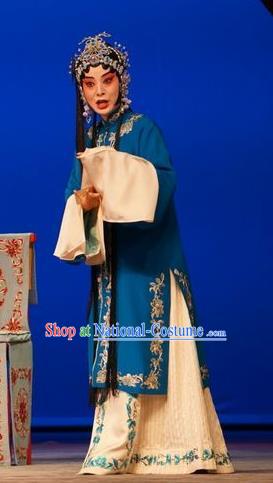 Chinese Beijing Opera Young Female Garment Legend of Xu Mu Costumes and Hair Accessories Traditional Peking Opera Actress Blue Dress Apparels