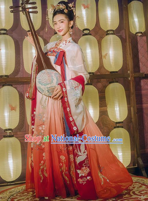 Chinese Traditional Tang Dynasty Embroidered Hanfu Dress Ancient Court Princess Garment Historical Costumes Complete Set