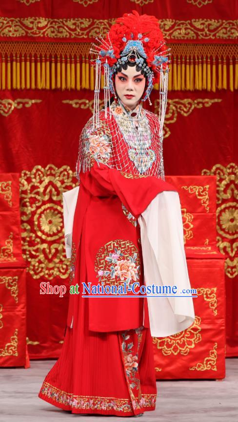 Chinese Beijing Opera Bride Garment Jin Yunu Costumes and Hair Accessories Traditional Peking Opera Hua Tan Red Dress Actress Apparels